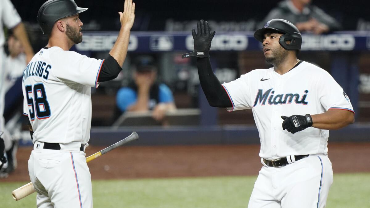 Miami Marlins catcher Jacob Stallings (58) in action during the