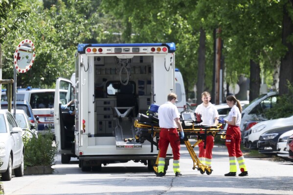 Rescue personnel at the site of the school shooting in Glaz, Austria on June 10, 2025 (Kleine Zeitung via AP)