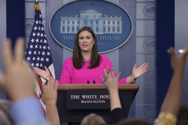 
              White House press secretary Sarah Huckabee Sanders speaks during the daily briefing at the White House in Washington, Monday, July 31, 2017. Sanders answered questions about President Donald Trump's decision to remove Anthony Scaramucci from his position as communications director. (AP Photo/Susan Walsh)
            
