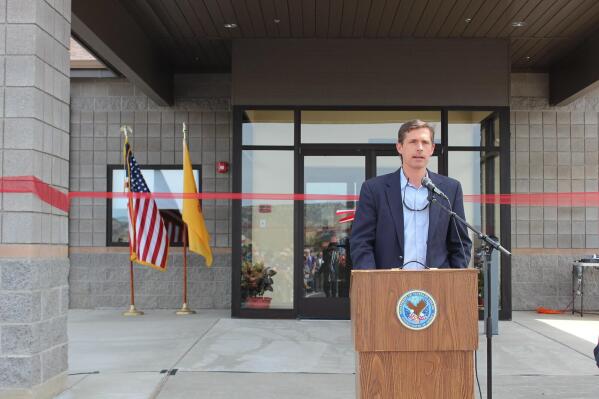 FILE - Sen. Martin Heinrich speaks at the grand opening ceremony for a community-based outpatient clinic managed by the U.S. Department of Veterans Affairs in Raton, N.M., April 25, 2014. Heinrich said Monday, March 14, 2022, he will fight to keep the clinic and others in New Mexico from closing as proposed by the VA as part of a modernization effort. (Whitney Potter, Office of U.S. Sen. Martin Heinrich via AP, File)