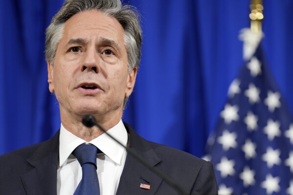 U.S. Secretary of State Antony Blinken speaks during a news conference after the Group of 7 Foreign Ministers meetings Wednesday, Nov. 8, 2023, in Tokyo. (AP Photo/Eugene Hoshiko)