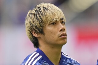 FILE - Japan's Junya Ito is pictured prior the international friendly soccer match between USA and Japan in Duesseldorf, Germany, on Sept. 23, 2022. Winger Ito has been removed from Japan’s team at the Asian Cup by the Japanese Football Association in the midst of sexual assault allegations that he has denied, Japan's Kyodo news agency reported Friday, Feb. 2, 2024. (AP Photo/Martin Meissner, File)