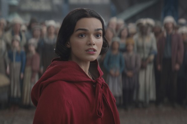 This image released by Disney shows Rachel Zegler in a scene from "Snow White." (Disney via AP)