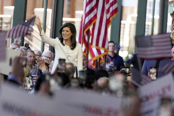 Nikki Haley, former South Carolina governor and United Nations ambassador, takes the stage as she launches her 2024 presidential campaign on Feb. 15, 2023, in Charleston, S.C. (AP Photo/Meg Kinnard)