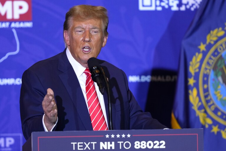 Republican presidential candidate former President Donald Trump speaks at a campaign event in Concord, N.H., Friday, Jan. 19, 2024. (AP Photo/Matt Rourke)