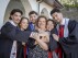 The Povolos quintuplets, from left; Michael, Victoria, Ludovico, Ashley and Marcus pose with their mother Silvia Povolo for a photo before the commencement ceremony at the Montclair State University, Monday, May 13, 2024, in Montclair, N.J. (Mike Peters/Montclair State University via AP)