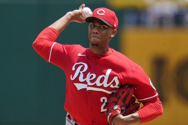 Cincinnati Reds starting pitcher Hunter Greene delivers during the first inning of a baseball game against the Pittsburgh Pirates in Pittsburgh, Sunday, May 15, 2022. (AP Photo/Gene J. Puskar)