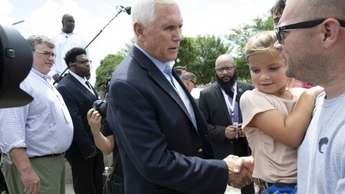 FILE - Former Vice President Mike Pence meets with supporters after speaking at the National Celebrate Life Rally at the Lincoln Memorial on June 24, 2023, in Washington. Pence is leaning in on his anti-abortion stance as he campaigns for the Republican presidential nomination. Pence says he does not support exceptions in the case of nonviable pregnancies, when doctors have determined there is no chance a baby will survive outside the womb.(AP Photo/Kevin Wolf, File)