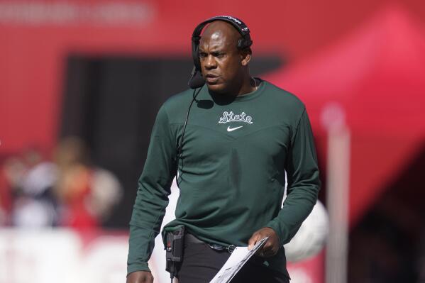 File - Michigan State head coach Mel Tucker watches the second half of an NCAA college football game against Indiana, Oct. 16, 2021, in Bloomington, Ind. Tucker, entering his third season with the Spartans, knows what it takes to win it all. He did it as an assistant on championship-winning coaching staffs at Alabama in 2015 and with Ohio State in 2002. (AP Photo/Darron Cummings, File)