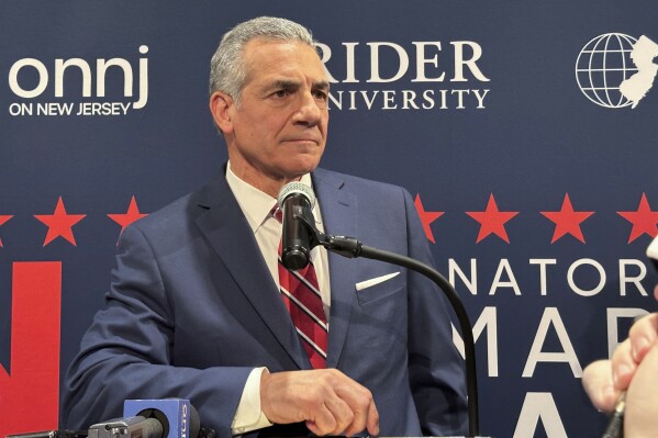 FILE -Former Assemblyman Jack Ciattarelli speaks after the first Republican debate Tuesday, Feb. 4, 2025, at Rider University in Lawrenceville, N.J. (AP Photo/Mike Catalini, File)