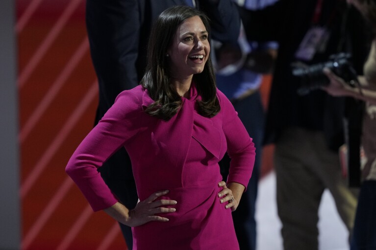 Sen. Katie Britt, R-Ala., is seen during a walkthrough for the Republican National Convention Sunday, July 14, 2024, in Milwaukee. (AP Photo/Matt Rourke)
