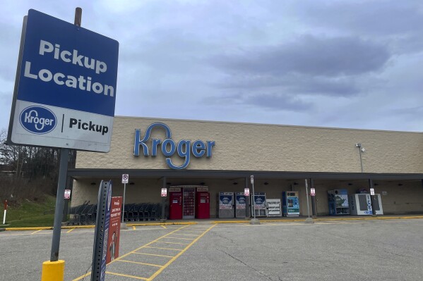 A Kroger store is shown Friday, March 1, 2024, in Cross Lanes, W.Va. A union representing 3,000 workers in West Virginia, Ohio and Kentucky has voted to reject a contract offer from the company and to authorize a strike if necessary. (AP Photo/John Raby)