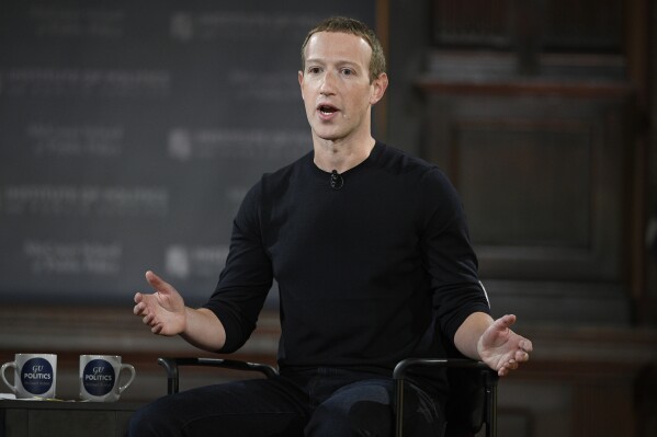 FILE - Mark Zuckerberg speaks at Georgetown University, on Oct. 17, 2019, in Washington. Zuckerberg, the Meta Platforms CEO and mixed martial arts enthusiast posted on social media Friday, Nov. 3, 3023, that he tore one of his anterior cruciate ligaments, or ACLs, while training for a fight early next year. (AP Photo/Nick Wass, File)