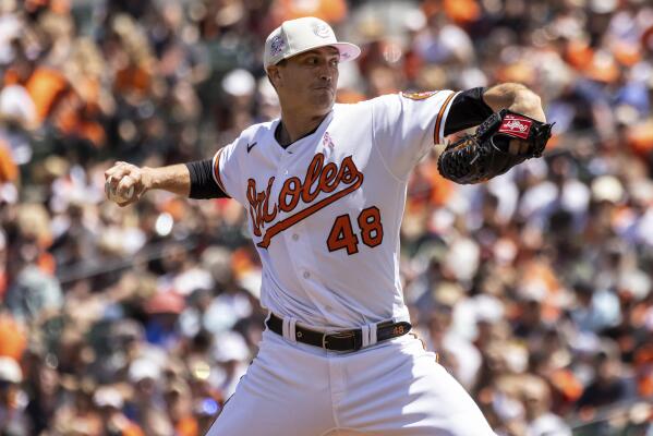 Kyle Gibson of the Baltimore Orioles pitches in the first inning