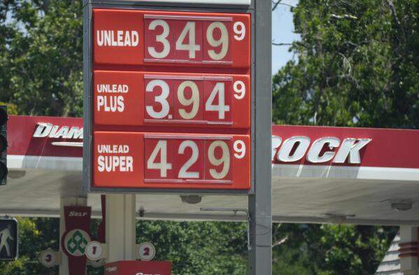 Prices for the three grades of gasoline available are posted outside a Diamond Shamrock station Thursday, July 22, 2021, in Denver. Colorado motorists are dealing with some of the highest prices at the pump in more than decade. (AP Photo/David Zalubowski)