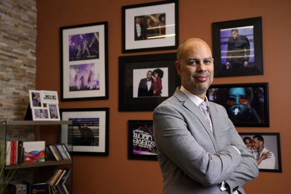 Jesse Collins, producer of the 63rd Grammy Awards, poses for a portrait in his company's offices, Friday, March 5, 2021, in Los Angeles. (AP Photo/Chris Pizzello)