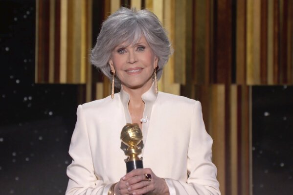 In this video grab issued Sunday, Feb. 28, 2021, by NBC, Jane Fonda accepts the Cecil B. deMille Award at the Golden Globe Awards. (NBC via AP)