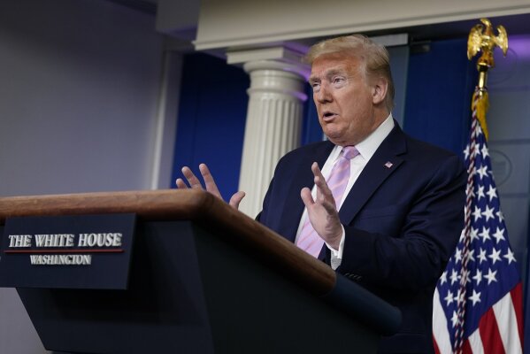 President Donald Trump speaks during a coronavirus task force briefing at the White House, Friday, April 10, 2020, in Washington. (AP Photo/Evan Vucci)