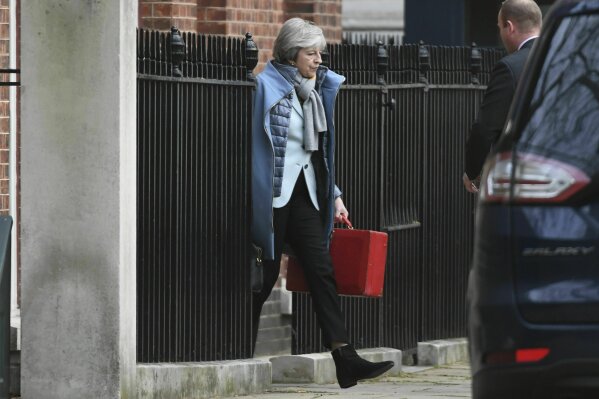 
              Britain's Prime Minister Theresa May leaves 10 Downing Street, in London, Friday, Jan. 18, 2019. Talks to end Britain's Brexit stalemate appeared deadlocked Friday, with neither Prime Minister Theresa May nor the main opposition leader shifting from their entrenched positions. (Stefan Rousseau/PA via AP)
            