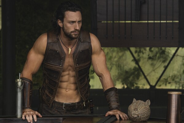 This image released by Sony Pictures shows Aaron Taylor Johnson in Columbia Pictures and Marvel's "Kraven the Hunter." (Jay Maidment/Sony Pictures via AP)