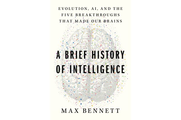This cover image released by Mariner Books shows "A Brief History of Intelligence: Evolution, AI, and the Five Breakthroughs That Made Our Brains" by Max Bennett. (Mariner Books via AP)