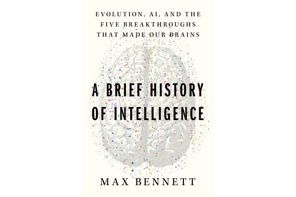 This cover image released by Mariner Books shows "A Brief History of Intelligence: Evolution, AI, and the Five Breakthroughs That Made Our Brains" by Max Bennett. (Mariner Books via AP)