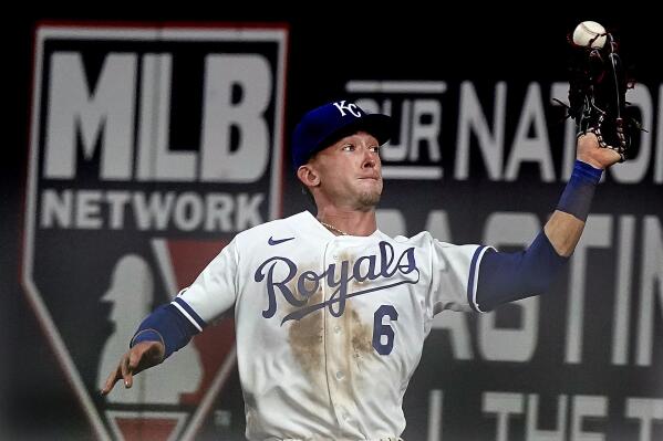 Kansas City Royals center fielder Drew Waters is congratulated by