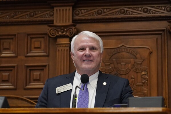 FILE - Speaker of the Georgia House Jon Burns, R-Newington, presides before the State of the State speech, Thursday, Jan. 11, 2024, in Atlanta. Burns said on Tuesday, Feb. 20, 2024, that he favors a commission to explore expanded health care coverage in the future, indicating that Burns won't seek to expand Medicaid in 2024. (AP Photo/Brynn Anderson)