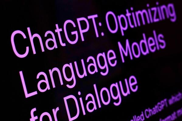 FILE - Text from the ChatGPT page of the OpenAI website is shown in this photo, in New York, Feb. 2, 2023. European lawmakers have rushed to add language on general artificial intelligence systems like ChatGPT as they put the finishing touches on the Western world's first AI rules. (AP Photo/Richard Drew, File)