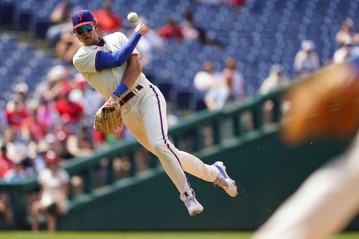 Philadelphia Phillies - Alec Bohm running after hitting a home run. He's  wearing the cream Phillies uniform.