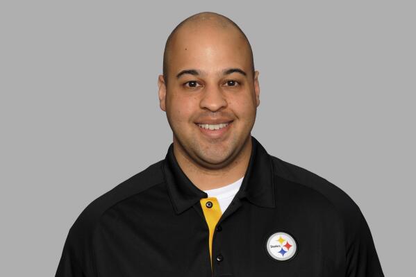 FILE - This is a 2012 photo of Omar Khan of the Pittsburgh Steelers NFL football team. The Steelers stayed in-house to find Kevin Colbert's replacement, promoting longtime executive Omar Khan to be the team's next general manager on Wednesday, May 25, 2022. (AP Photo/File)