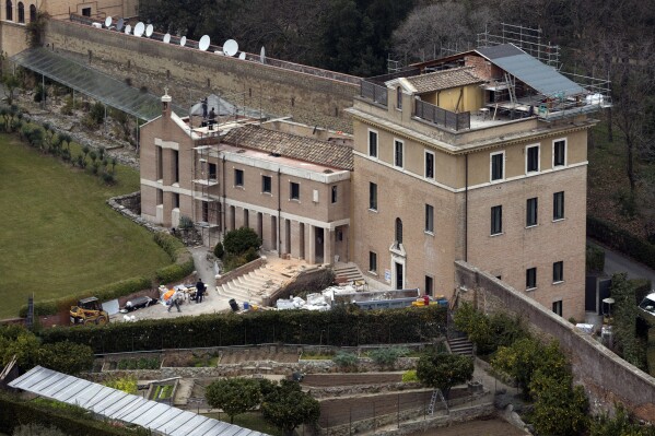 FILE - A view of the Mater Ecclesiae Monastery where Pope Benedict XVI lived after he resigned, inside the Vatican, Tuesday, March 5, 2013. The converted monastery in the Vatican gardens that served as Pope Benedict XVI’s retirement home will once again house a small community of nuns. Pope Francis signed a note Oct. 1, 2023, ordering the Mater Ecclesiae monastery to resume its original purpose as home within the Vatican walls for communities of contemplative nuns, the Vatican said Monday. St. John Paul II had created the monastery for that purpose in 1994. (AP Photo/Andrew Medichini, File)