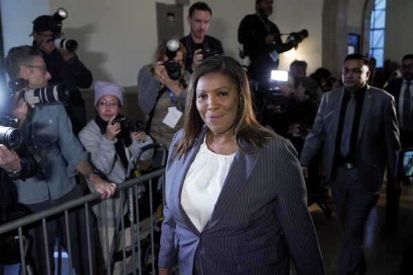 New York Attorney General Letitia James arrives at New York Supreme Court, Monday, Nov. 6, 2023, in New York. (AP Photo/Eduardo Munoz Alvarez)