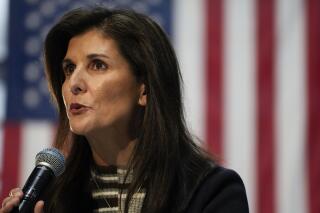 Republican presidential candidate Nikki Haley speaks to voters at a town hall campaign event, Monday, Feb. 20, 2023, in Urbandale, Iowa. Social media posts have falsely asserted that Haley "changed" her name for political reasons. (AP Photo/Charlie Neibergall)