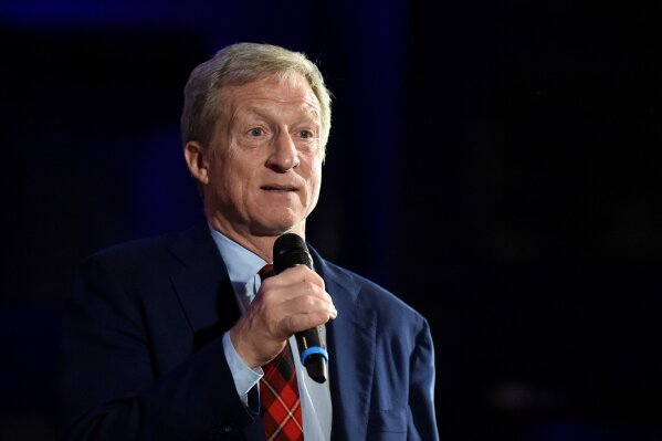 Democratic presidential candidate Tom Steyer announces the end of his presidential campaign following the results of the South Carolina primary on Saturday, Feb. 29, 2020, in Columbia, S.C. (AP Photo/Meg Kinnard)