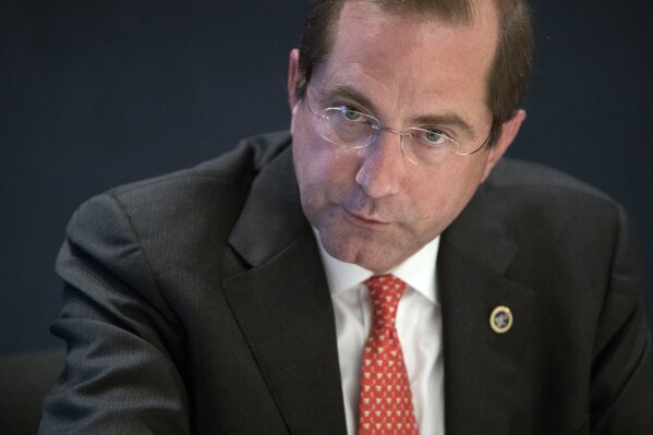 
              In this Wednesday, Sept. 12, 2018, photo Health & Human Services Secretary Alex Azar speaks during an interview with The Associated Pressin New York. Azar the administration’s point person for efforts to lower drug prices, conceded in a recent AP interview that it will be a while before drug prices fall. (AP Photo/Mary Altaffer)
            