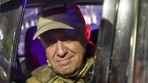 Yevgeny Prigozhin, the owner of the Wagner Group military company, looks out from a military vehicle on a street in Rostov-on-Don, Russia, Saturday, June 24, 2023, leaving an area of the headquarters of the Southern Military District. Kremlin spokesman Dmitry Peskov said that Prigozhin's troops who joined him in the uprising will not face prosecution and those who did not will be offered contracts by the Defense Ministry. After the deal was reached Saturday, Prigozhin ordered his troops to halt their march on Moscow and retreat to field camps in Ukraine, where they have been fighting alongside Russian troops. (AP Photo)