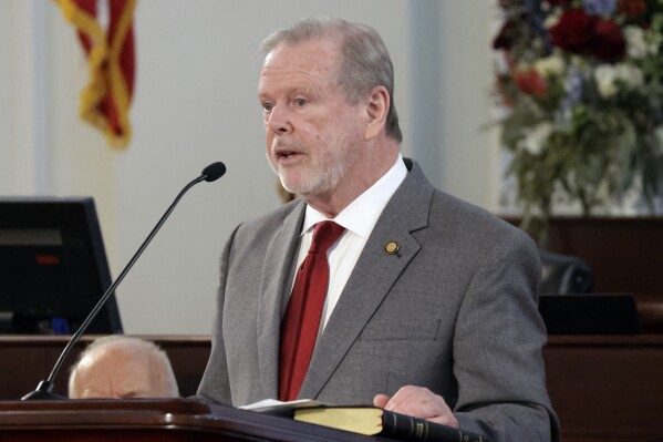 North Carolina President Pro Tempore Phil Berger, R- Guliford, Rockingham, speaks after he was re-elected to the position at the Legislative Building, Wednesday, Jan. 8, 2025, in Raleigh, N.C. (AP Photo/Chris Seward, File)