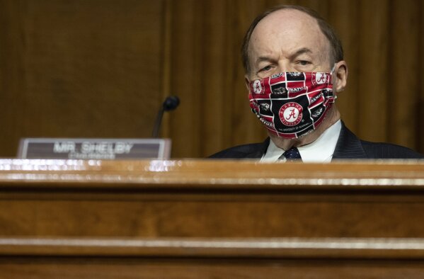 Sen. Richard Shelby, R-Ala., listens during a Senate Appropriations subcommittee hearing on the plan to research, manufacture and distribute a coronavirus vaccine, known as Operation Warp Speed, Thursday, July 2, 2020, on Capitol Hill in Washington. (Saul Loeb/Pool via AP)