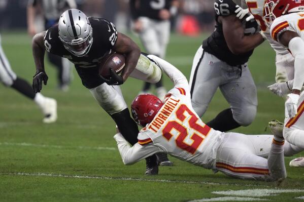 Josh Jacobs going in reverse in the Las Vegas Raiders' 38-10 loss to the  Buffalo Bills