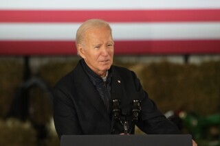 President Joe Biden speaks at Dutch Creek Farms, Wednesday, Nov. 1, 2023, in Northfield, Minn. (AP Photo/Abbie Parr)