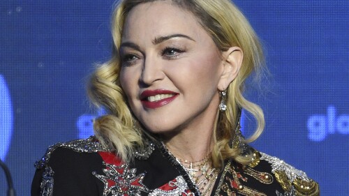 FILE - Madonna appears at the 30th annual GLAAD Media Awards in New York on May 4, 2019, in New York. Social media users are sharing an image of a fabricated headline that was spreading false claims about Madonna's health. (Photo by Evan Agostini/Invision/AP, File)