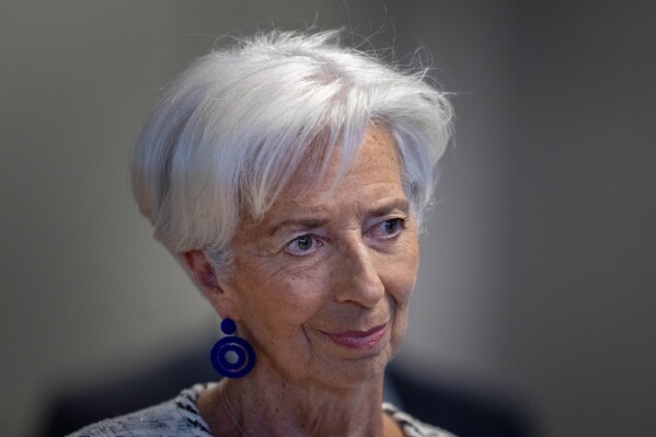 President of European Central Bank Christine Lagarde arrives for a press conference in Frankfurt, Germany, Thursday, June 15, 2023 after a meeting of the ECB's governing council. (AP Photo/Michael Probst)