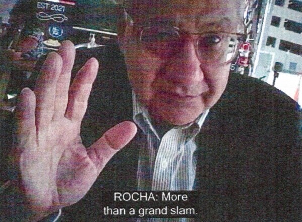 FILE - This image provided by the U.S. Justice Department and contained in the affidavit in support of a criminal complaint, shows Manuel Rocha during a meeting with a FBI undercover employee. On Thursday, Feb. 29, 2024, Rocha, 73, told a judge he would admit to federal counts of conspiring to act as an agent of a foreign government, charges that could land him behind bars for several years. (Justice Department via AP, File)
