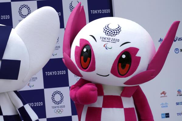 FILE - In this July 22, 2018, file photo, Tokyo 2020 Paralympic mascot "Someity" stands at stage during their debut event in Tokyo. Tokyo organizers said Monday, Aug. 16, 2021, what everyone expected: fans will be barred from the Paralympic Games during the pandemic, as they were from the just-completed Tokyo Olympics.(AP Photo/Eugene Hoshiko, File)