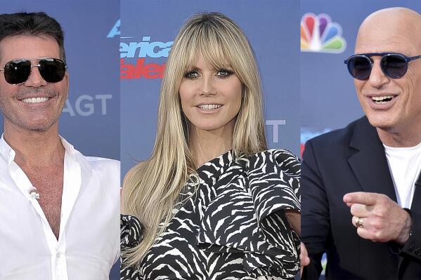 This combination of photos show Simon Cowell, from left, Heidi Klum and Howie Mandel at the "America's Got Talent" season 15 red carpet in Pasadena, Calif., on March 4, 2020. (Photos by Richard Shotwell/Invision/AP)