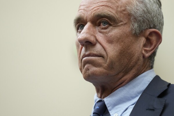 FILE - Robert F. Kennedy, Jr., testifies before a House Judiciary Select Subcommittee on the Weaponization of the Federal Government hearing on Capitol Hill in Washington, Thursday, July 20, 2023. Rising to prominence during the COVID-19 pandemic due to his strident opposition to vaccines, Democratic presidential candidate Kennedy Jr. portrays himself as a true Democrat inheriting the mantle of the Kennedy family. (AP Photo/Patrick Semansky, File)