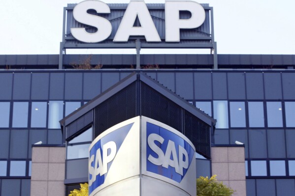 FILE - The headquarters of German software maker SAP is seen, Nov. 5, 2003, in Walldorf near Heidelberg, Germany. SAP will pay more than $220 million in fines to resolve U.S. bribery allegations involving payments to government officials in South Africa and Indonesia, the U.S. Justice Department said in a statement Wednesday, Jan. 10, 2024. (AP Photo/Michael Probst, File)