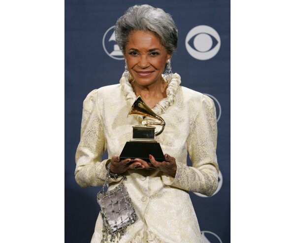 
              FILE - In this Feb. 13, 2005 file photo, Nancy Wilson poses with her award for best jazz vocal album for "R.S.V.P. (Rare Songs, Very Personal)" at the 47th Annual Grammy Awards in Los Angeles. Grammy-winning jazz and pop singer Wilson has died at age 81. Her manager Devra Hall Levy tells The Associated Press late Thursday night, Dec. 13, 2018, that Wilson died peacefully after a long illness at her home in Pioneertown, a California desert community near Joshua Tree National Park. (AP Photo/Reed Saxon, File)
            