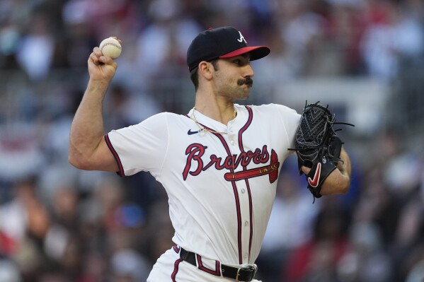 Atlanta Braves pitcher Spencer Strider (99) delivers in the first inning of baseball game against the Arizona Diamondbacks Friday, April 5, 2024, in Atlanta. (AP Photo/John Bazemore)